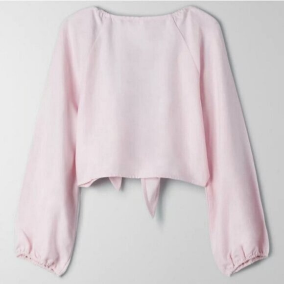 Aritzia Wilfred Venus Magnolia Cropped Tie front Blouse - Picture 3 of 12